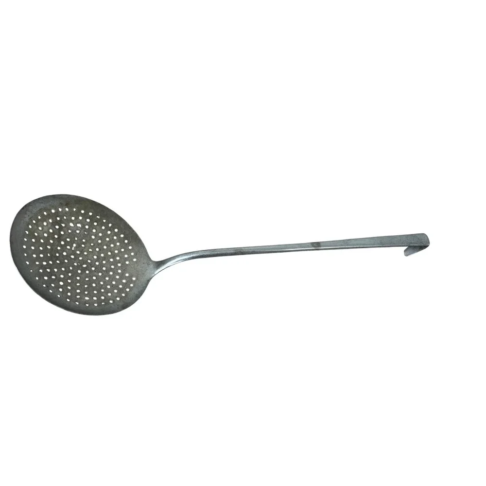 Vintage German Aluminum Skimmer Spoon Long Handle Hook End Strainer HMZ 13.5